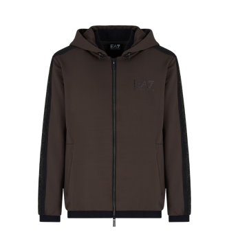 EA7 Gold Label braunes Kapuzensweatshirt aus technischem Stretch-Twill mit Kapuze