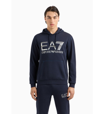 EA7 Felpa con cappuccio tinta unita blu scuro