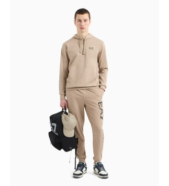 EA7 Sweat  capuche zipp en coton beige de la srie Logo