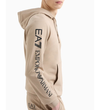 EA7 Logo Series beige bomullstrja med dragkedja