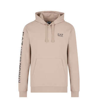 EA7 Sweat  capuche zipp en coton beige de la srie Logo