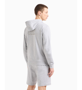 EA7 Visibility grey cotton zip hoodie with hood and zip