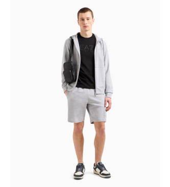 EA7 Visibility grey cotton zip hoodie with hood and zip