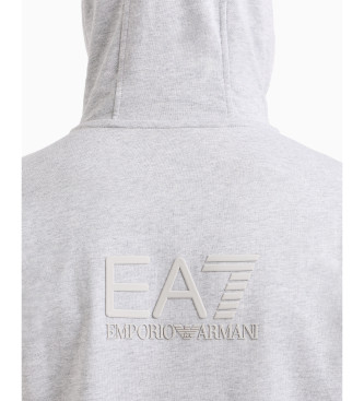 EA7 Visibility grey cotton zip hoodie with hood and zip