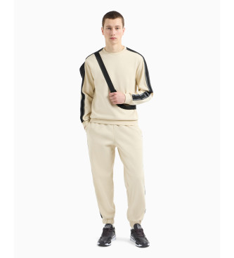 EA7 Bomullsstickad sweatshirt med rund halsringning Logo Series beige