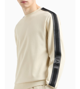 EA7 Bomullsstickad sweatshirt med rund halsringning Logo Series beige