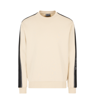 EA7 Bomullsstickad sweatshirt med rund halsringning Logo Series beige