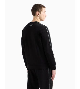 EA7 Bomullsstickad sweatshirt med rund hals Logo Series svart  