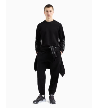EA7 Bomullsstickad sweatshirt med rund hals Logo Series svart  
