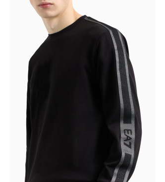EA7 Bomullsstickad sweatshirt med rund hals Logo Series svart  