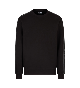 EA7 Bomullsstickad sweatshirt med rund hals Logo Series svart  