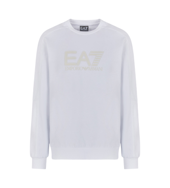 EA7 Sichtbares Sweatshirt mit Rundhalsausschnitt aus weier Baumwolle