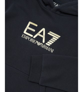 EA7 Felpa con cappuccio serie logo in cotone blu scuro