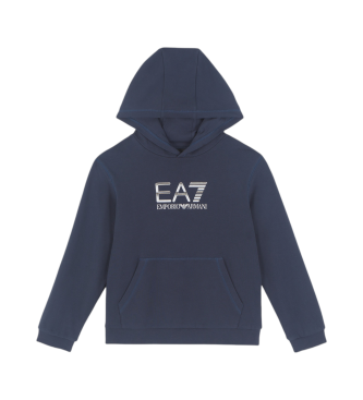 EA7 Logo Series Hooded Sweatshirt in Navy Cotton