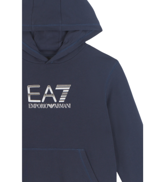 EA7 Felpa con cappuccio serie logo in cotone blu scuro