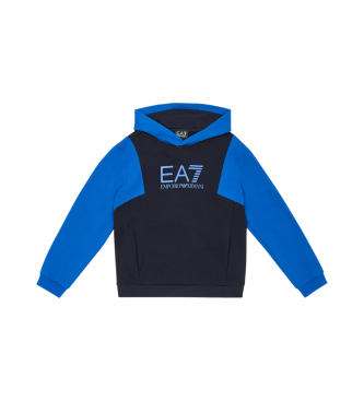 EA7 Sweatshirt atltica com capuz em bloco de cores em mistura de algodo azul-marinho