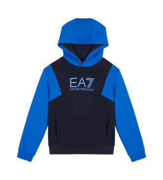 EA7 Colour block sweatshirt med htte i navyfarvet bomuldsblanding