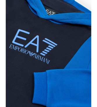 EA7 Sweatshirt atltica com capuz em bloco de cores em mistura de algodo azul-marinho