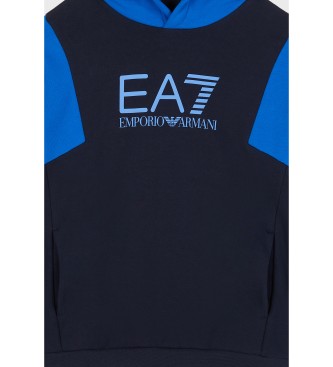 EA7 Sweat athltique  capuche en coton mlang bleu marine