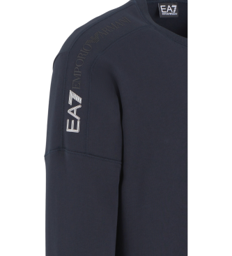 EA7 Logo Series Sweatshirt mit Rundhalsausschnitt aus navyfarbener Baumwollmischung