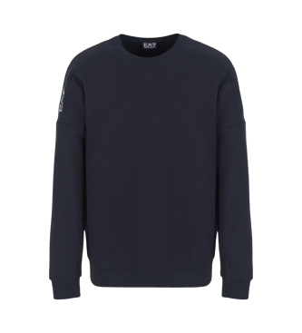 EA7 Logo Series Sweatshirt mit Rundhalsausschnitt aus navyfarbener Baumwollmischung