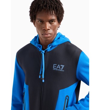 EA7 Athletic colour block hooded sweatshirt in cotton blend  navy, blue