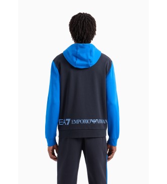 EA7 Athletic colour block hooded sweatshirt in cotton blend  navy, blue