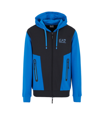 EA7 Athletic colour block hooded sweatshirt in cotton blend  navy, blue