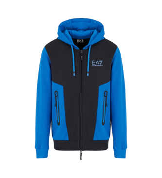 EA7 Athletic colour block hooded sweatshirt in cotton blend  navy, blue