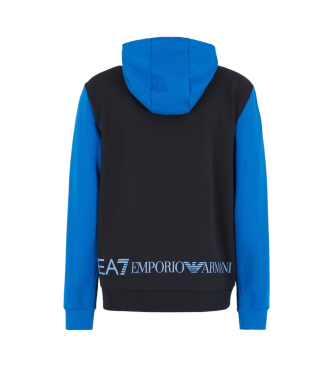 EA7 Athletic colour block hooded sweatshirt in cotton blend  navy, blue