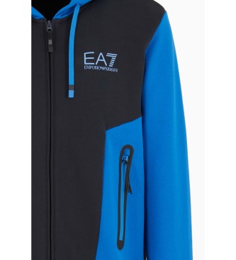 EA7 Athletic colour block hooded sweatshirt in cotton blend  navy, blue