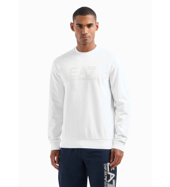 EA7 Sichtbares Sweatshirt mit Rundhalsausschnitt aus weier Baumwolle