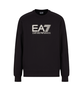 EA7 Sichtbares Sweatshirt mit Rundhalsausschnitt aus schwarzer Baumwolle