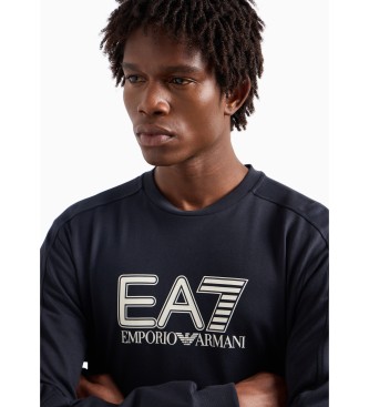 EA7 Visibility Sweatshirt mit Rundhalsausschnitt aus marineblauer Baumwolle