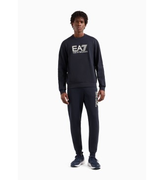 EA7 Sweatshirt med rund halsringning i marin bomull med visibilitet