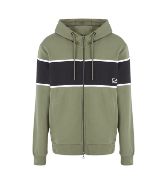 EA7 Athletic Colour Block hooded sweatshirt in organic cotton blend green