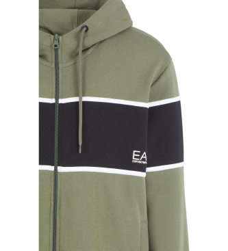 EA7 Athletic Colour Block hooded sweatshirt in organic cotton blend green