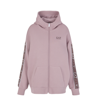 EA7 Sweater met capuchon en roze logostreep