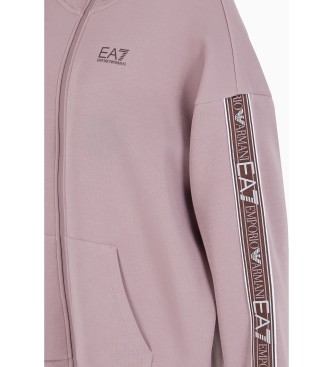 EA7 Felpa con cappuccio a righe rosa con logo