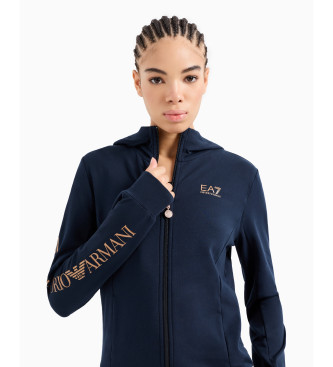 EA7 Shiny hooded sweatshirt in navy stretch cotton