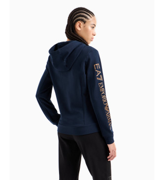 EA7 Shiny hooded sweatshirt in navy stretch cotton