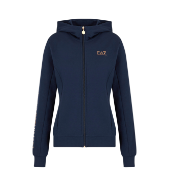 EA7 Shiny hooded sweatshirt in navy stretch cotton