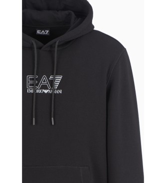 EA7 Core identity unisex sweatshirt med huva i bomullsblandning, unisex   svart