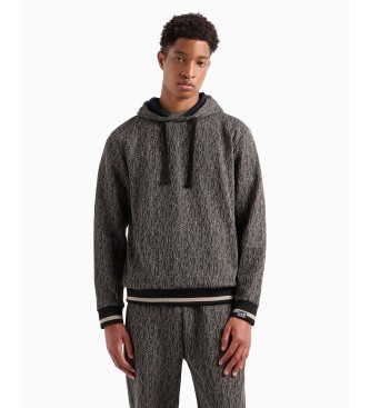 EA7 Interlock-sweatshirt med htte og sort jacquard-stofkonstruktion  