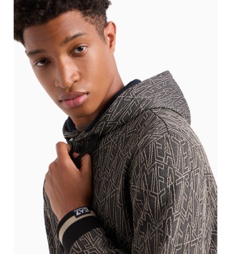 EA7 Interlock-sweatshirt med htte og sort jacquard-stofkonstruktion  