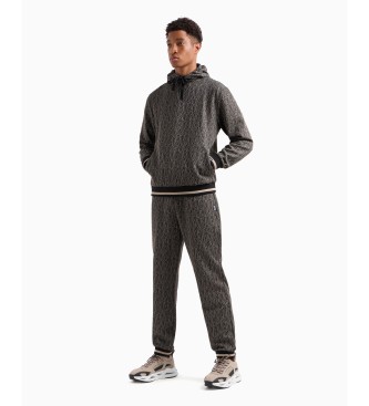 EA7 Interlock-sweatshirt med htte og sort jacquard-stofkonstruktion  