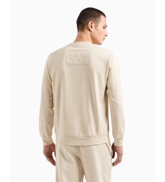 EA7 Visibility Sweatshirt mit Rundhalsausschnitt aus beiger Baumwolle