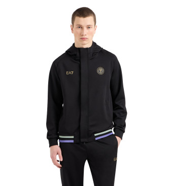 EA7 Stretch twill football hooded sweatshirt black