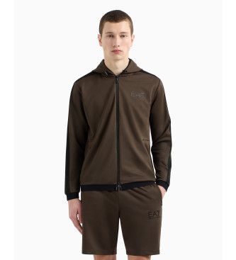 EA7 Gold Label braunes Kapuzensweatshirt aus technischem Stretch-Twill mit Kapuze