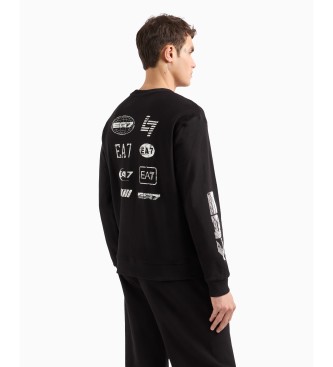 EA7 Baumwoll-Sweatshirt mit Rundhalsausschnitt aus der Grafik-Serie schwarz